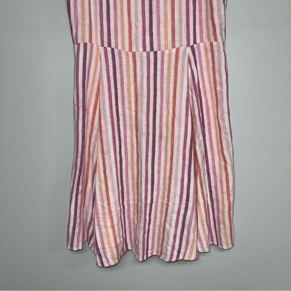 GAP‎ Linen Dress Size Medium Pink Purple Striped Ivory Square Neckline Summer - Picture 11 of 12